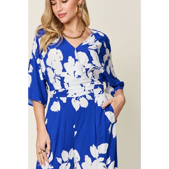 Double Take Full Size Printed Tie Back Wide Leg Jumpsuit - Picture 4 of 15